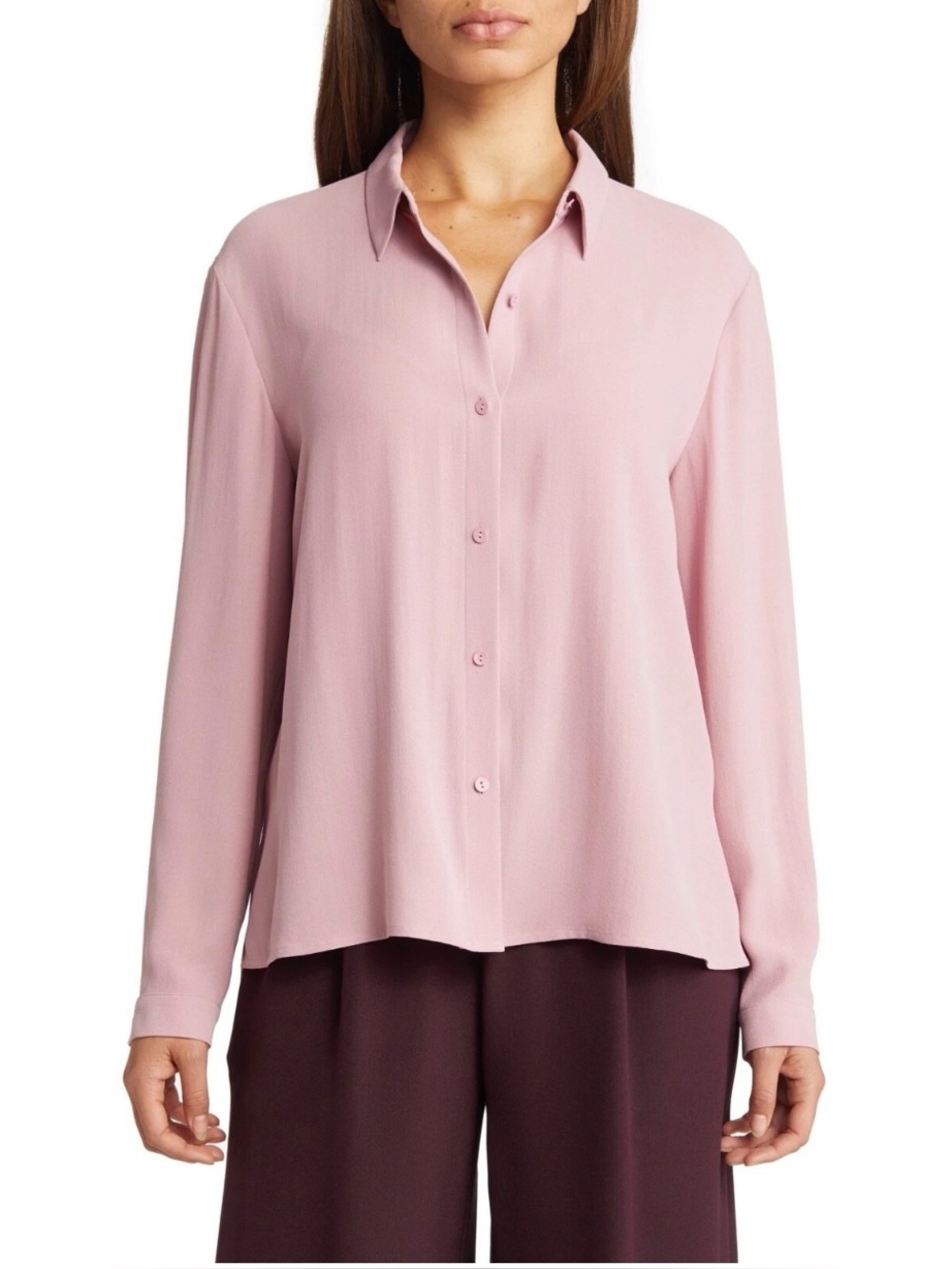 EILEEN FISHER Silk Georgette Crepe Classic Collar Shirt in Light Plum